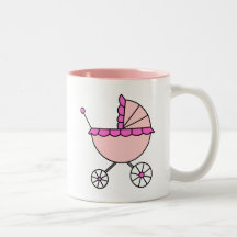 It's A Girl! Pink Baby Carriage Mugs