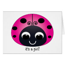 It's A Girl Pink Ladybug Announcement Greeting Card