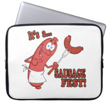 Its a Sausage Fest Funny Sausage Cooking Cartoon Laptop Sleeves