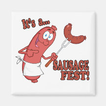 Its a Sausage Fest Funny Sausage Cooking Cartoon Fridge Magnet