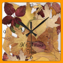 It's Autumn Time Leaf Collage wall clocks