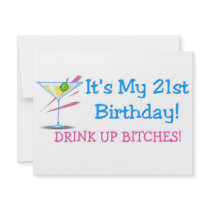Its My 21st Birthday Drink Up Bitches Pink Personalized Invites
