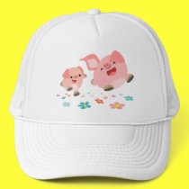 It's Spring!!-Two Cute Cartoon Pigs Hat