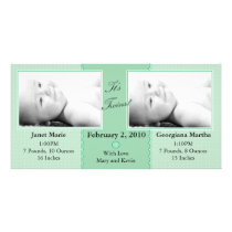 It's Twins - Green Polka Dots & Scallop Personalized Photo Card