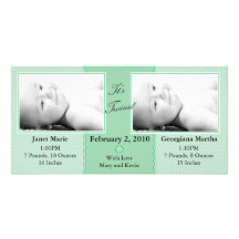 It's Twins - Green Polka Dots & Scallop Personalized Photo Card