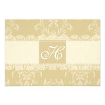 Ivory and Biege Vintage Damask Wedding RSVP Custom Invites