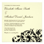 Ivory and Black Flourish Swirl Wedding Invitations