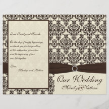 Ivory and Espresso Damask Wedding Program Flyer Design