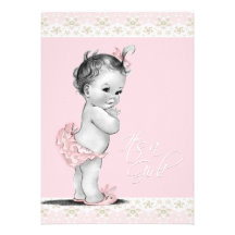 Ivory and Pink Vintage Baby Girl Shower Personalized Invite