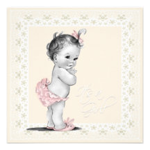 Ivory and Pink Vintage Baby Girl Shower Invite