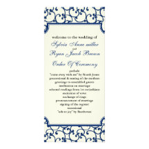 ivory and royal blue Wedding program Full Color Rack Card