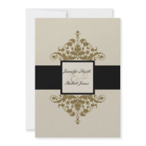 Ivory Black and Gold Damask Wedding Invitation