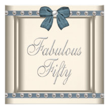 Ivory Blue Pearl Womans 50th Birthday Party Custom Invites