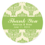 Ivory & Chartreuse Damask Round Wedding Labels