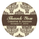 Ivory & Chocolate Damask Round Wedding Labels