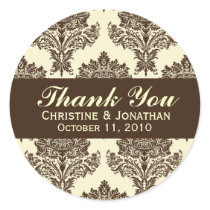 Ivory & Chocolate Damask Round Wedding Labels