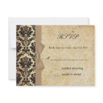 Ivory Damask Bow Wedding RSVP Announcement