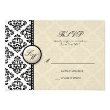 Ivory Damask Monogram Wedding RSVP Custom Invite
