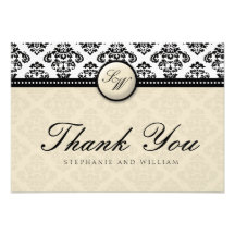 Ivory Damask Monogram Wedding Thank You Card Personalized Invitation