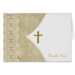Ivory Gold Cross Baptism Christening Thank You Car Card