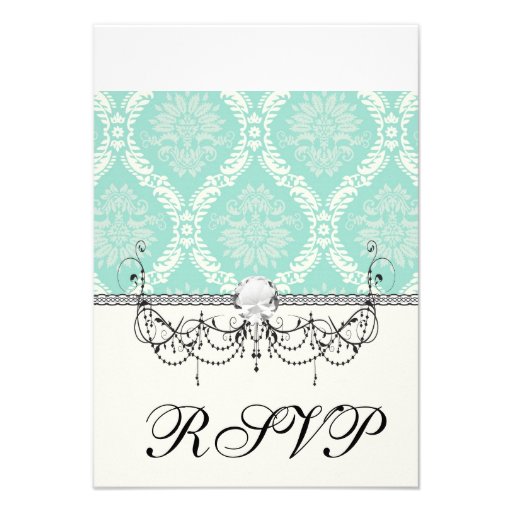 ivory greens damask pattern custom invitation