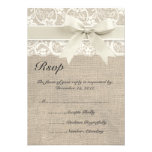 Ivory Lace Ribbon and Burlap Wedding RSVP Card Personalized Announcements