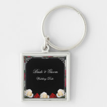Ivory & Red Roses Bride & Groom Wedding Keychain 2