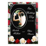 Ivory & Red Roses Wedding Photo Invitations 5x7