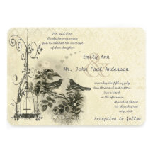 Ivory Vintage Bird Cage Love Birds Invites