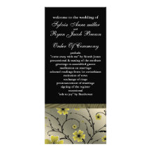 ivory yellow and black floral Wedding program Rack Card Template