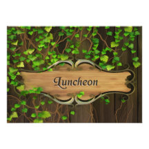 Ivy Covered Fence & Carved Wood Plaque Luncheon Personalized Invitations