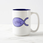 IXOYE Christian Fish Symbol - Blue Parchment Mugs