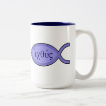 IXOYE Christian Fish Symbol - Blue Parchment Mugs