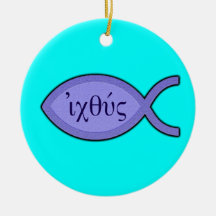 IXOYE Christian Fish Symbol - Blue Parchment Christmas Ornament
