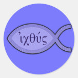 IXOYE Christian Fish Symbol - Blue Parchment Stickers