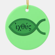 IXOYE Christian Fish Symbol - Green Parchment Christmas Ornaments