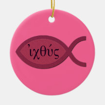 IXOYE Christian Fish Symbol - Red Parchment Christmas Ornaments