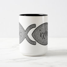 IXOYE Christian Fish Symbol - Stone Effect Coffee Mugs