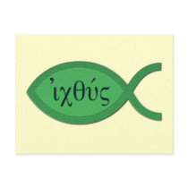 IXOYE Greek Text - Green Parchment Postcard