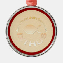 IXTHUS Christian Fish Symbol - GOLD Christmas Ornaments