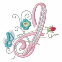 J monogram floral butterfly embroidery ladies tee