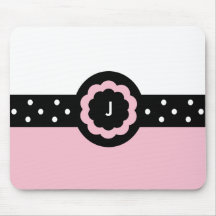 J :: Monogram J Dotted Pink & White Mousepad