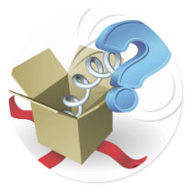Jack in the box question mark concept sticker