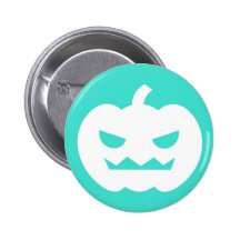 Jack O'Lantern Cartoon Turquoise Button