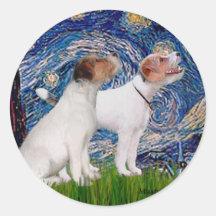 Jack Russell Pair 4 - Starry Night Round Stickers