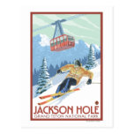 Jackson Hole, skieur du Wyoming et tram Cartes Postales