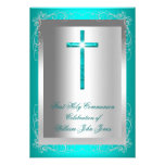 Jade argenté Teal de première sainte communion de  Faire-parts