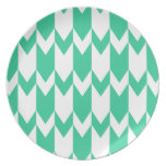 Jade Green and White Chevron Pattern. plates