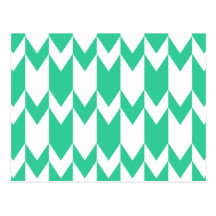 Jade Green and White Chevron Pattern. Post Card