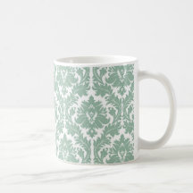 Jade Green Damask pattern Coffee Mugs